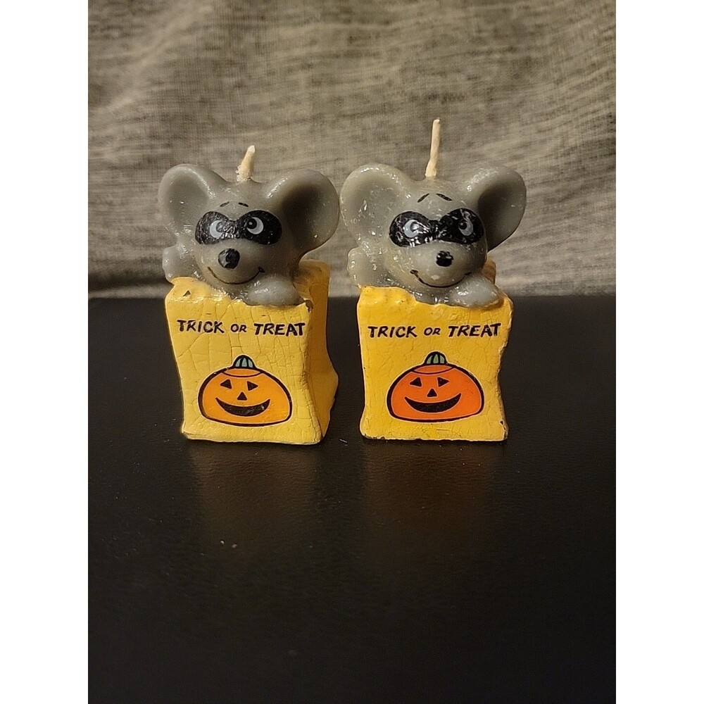 2 - Vintage Cute! Mini Russ Halloween Trick or Treat Mouse Candle 2" Pumpkin Bag